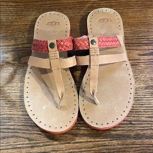 UGG Women's Braided Tan and Red Sandals